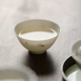 品茗杯 束刻手工超薄胎主人杯纯手绘釉下彩书怀主人杯单个茶杯日式