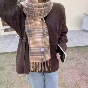 围巾女冬季学生新款格子仿羊绒保暖流苏披肩加厚韩版时尚围脖