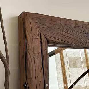 复古老榆木穿衣镜服装店做旧装饰落地式镜子玄关全身镜摄影道具镜