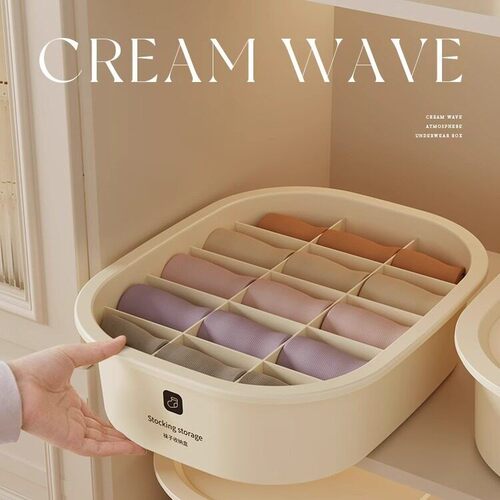 Three-in-One Cream-Colored Underwear and Socks Storage Box,