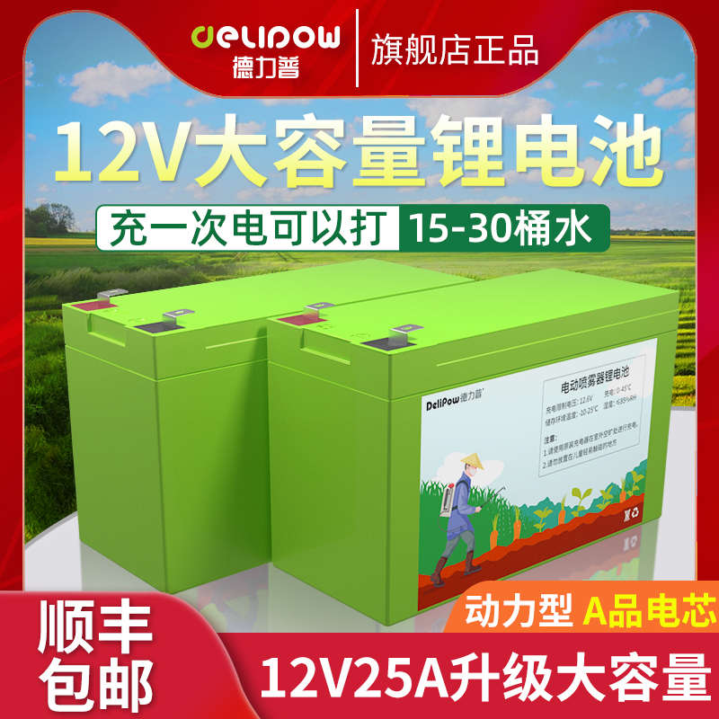 德力普12V锂电池农用打药喷雾器配件童车抽水泵门禁18650锂蓄电瓶