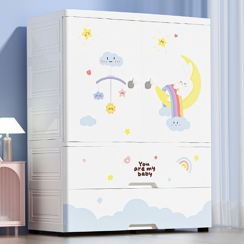 加厚超大88简易儿童衣柜家用卧室塑料双开门收纳柜子宝宝挂衣