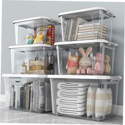 Large Transparent plastic storage box front open Toy clothes