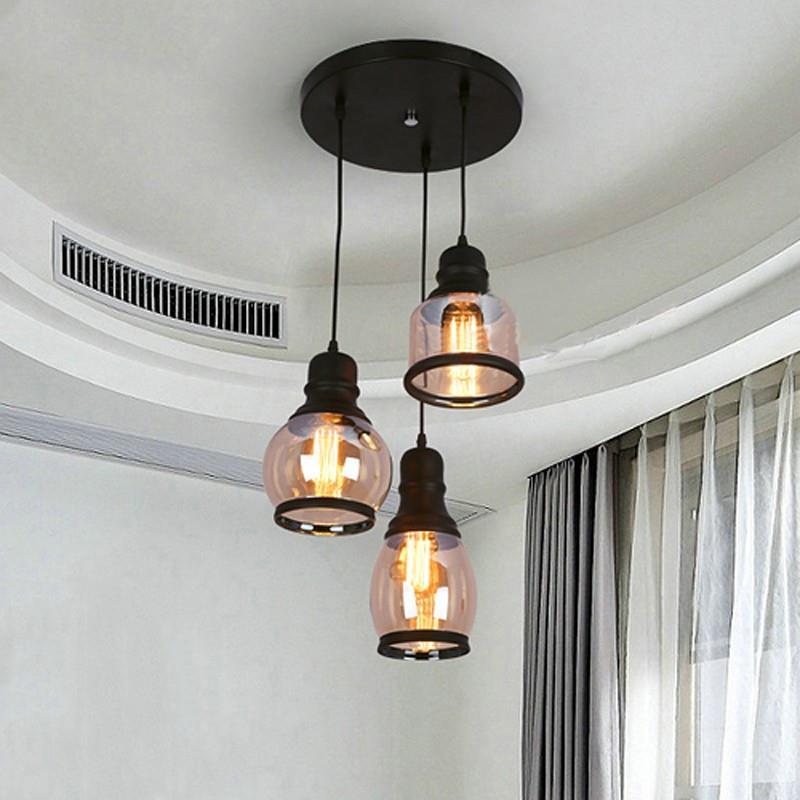 北欧风格loft复古玻璃吊灯个性简约餐厅酒吧台咖啡厅工业三头灯具