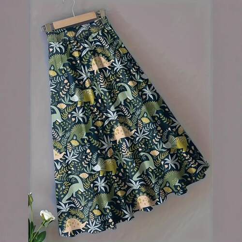 Fishtail print slimming slant cut high waist elastic waist