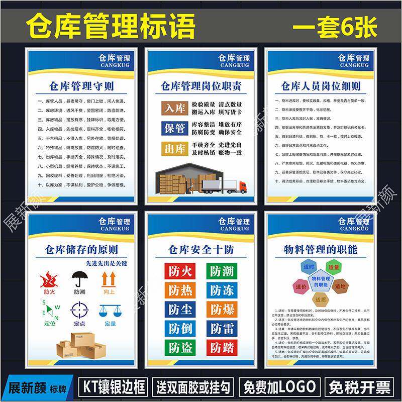 仓库标识牌 仓库管理员岗位职责展板挂图海报 仓储防火安全制度牌
