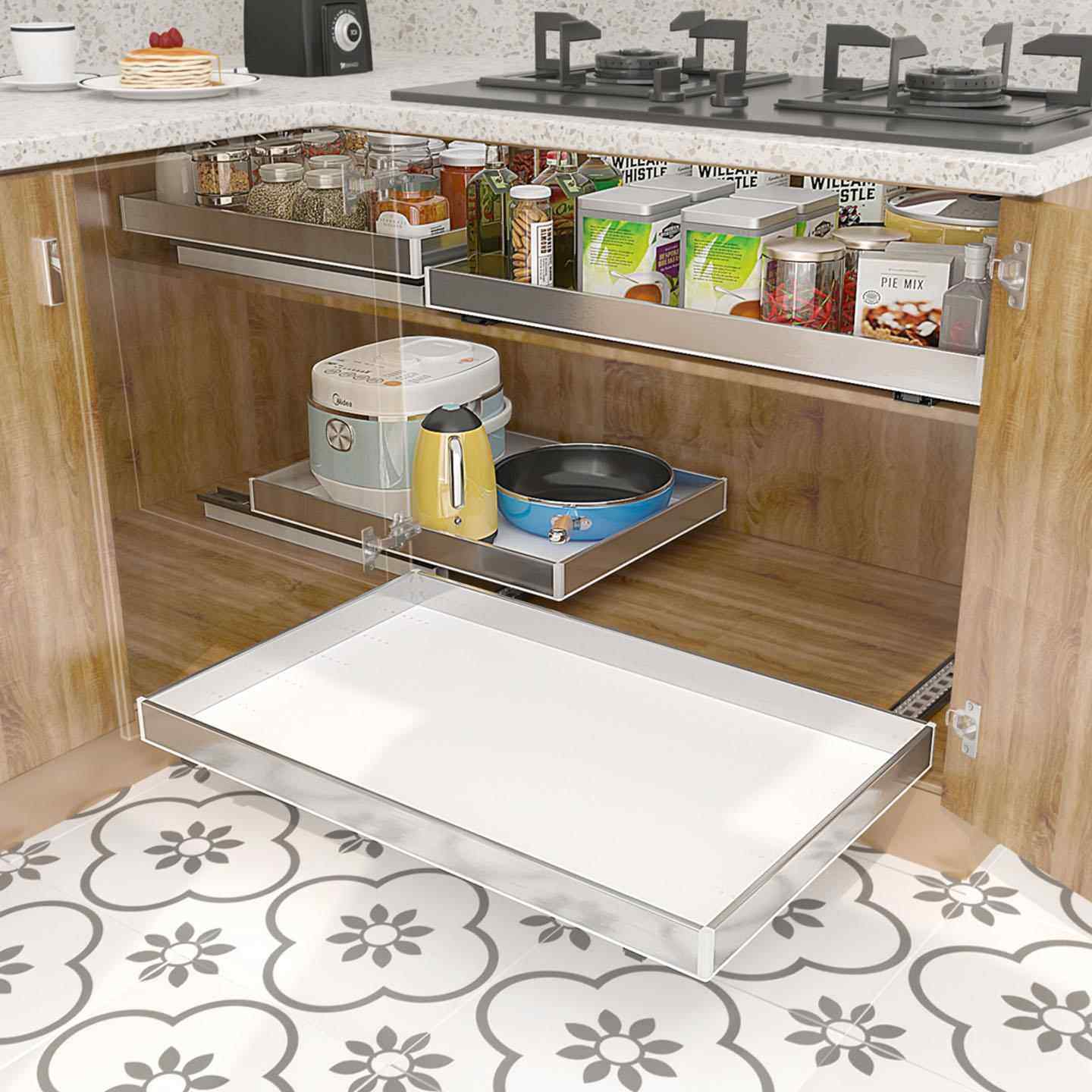 新款半不锈钢托 托盘耐摔环保带轨道厨房柜转角柜改造抽屉置物架,厨房/烹饪用具,厨房抽屉置物架,淘宝优惠券,粉丝福利购,淘宝优惠卷