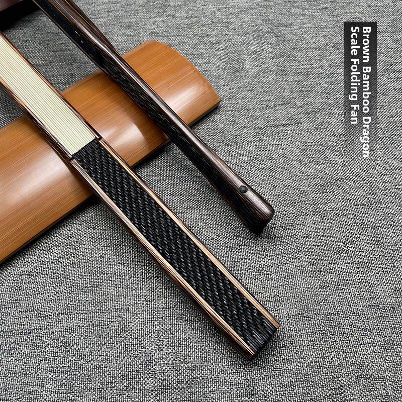 覆古棕竹龙鳞翻宣纸折扇95寸18方文玩扇苏工洒金扇骨竹制扇子