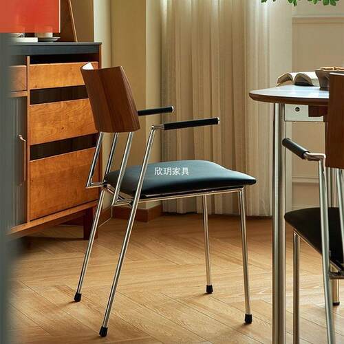 中古风日式椅餐椅复古实木家休闲EOY靠背不钢靠背设计师用简锈约