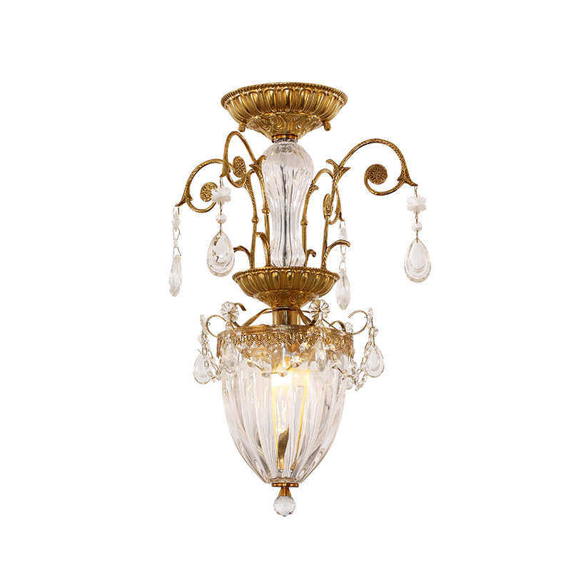 铜奥欧式玄关水晶小吊灯书房餐厅全铜别墅过道单个创意个性复古灯,家装灯饰光源,智能吸顶灯,淘宝优惠券,粉丝福利购,淘宝优惠卷