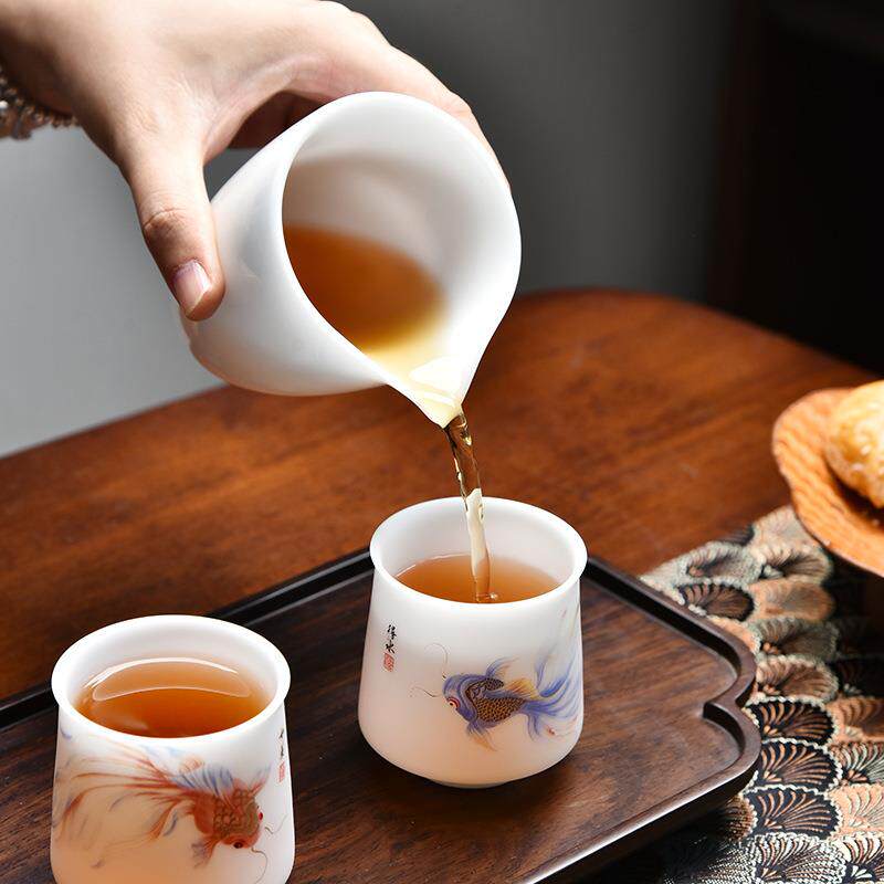 旅行茶具杯子冰种羊脂玉个人主人杯陶瓷高档品茗茶杯功夫套装白瓷