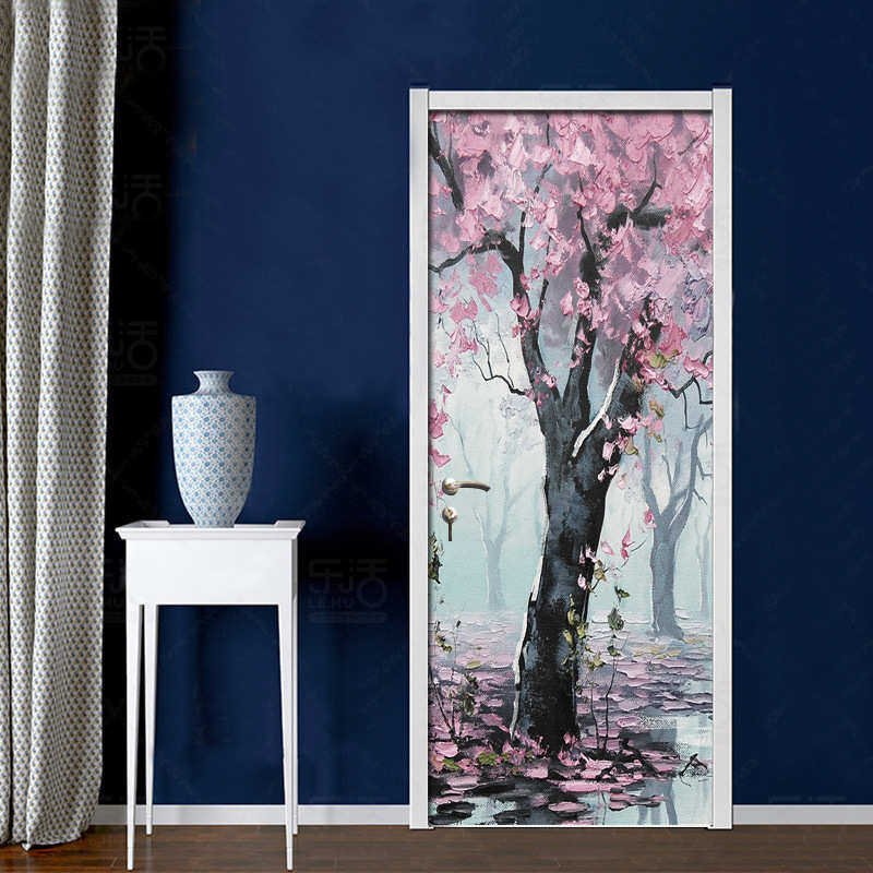 巨创货源PVC贴纸3D自粘门贴 墙贴 卧室客厅现代装饰 粉色花树,家居饰品,软装墙贴,淘宝优惠券,粉丝福利购,淘宝优惠卷