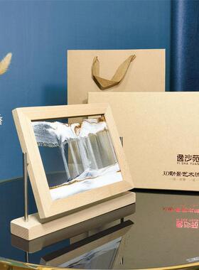 简约创意流沙画榉木翻转式摆件沙漏时尚家居沙画工艺品装饰解压