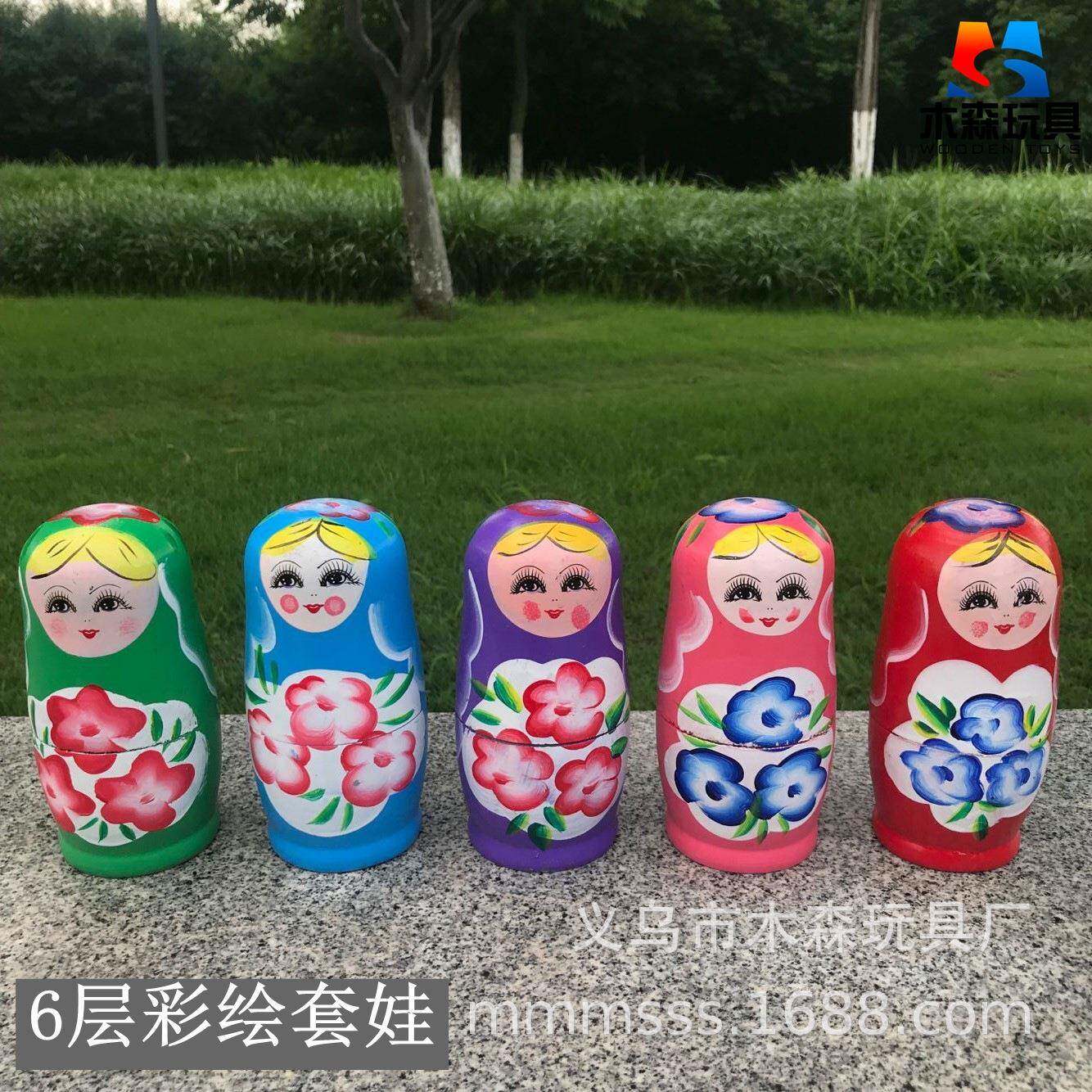 六层彩绘套娃 木质彩色6层俄罗斯套娃 景区热销工艺品娃娃摆件