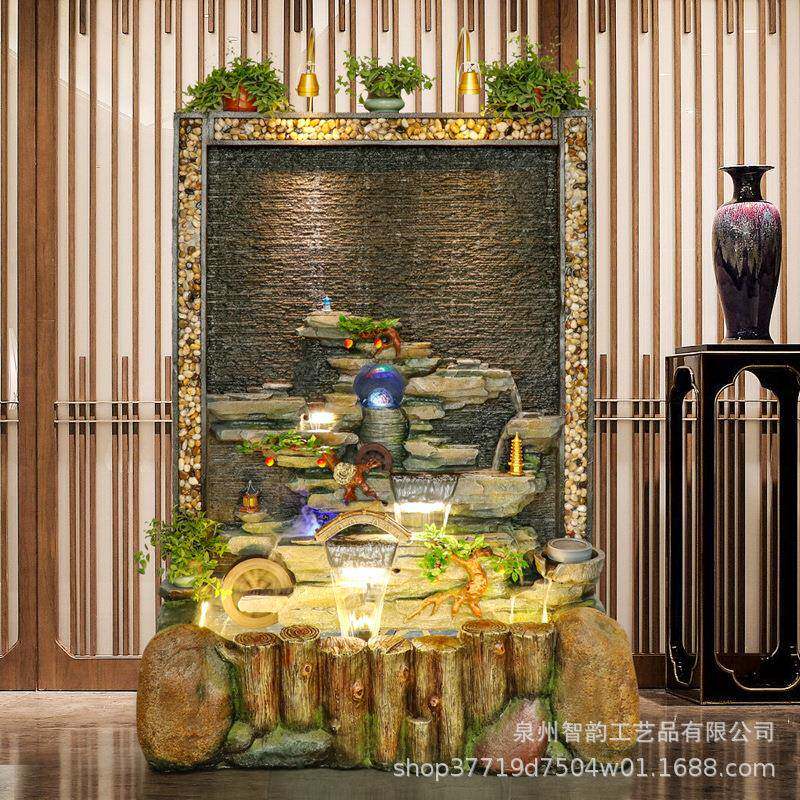大型假山喷泉鱼池流水摆件水幕墙别墅客厅办公茶室流水生财工艺品