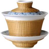 四川非遗手工瓷胎竹编三才小盖碗主人杯竹丝扣瓷功夫茶具套装 礼盒