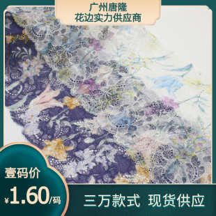 唐隆两色经编法式 家纺蕾丝花边辅料 油画风印花弹力蕾丝 17cm服装