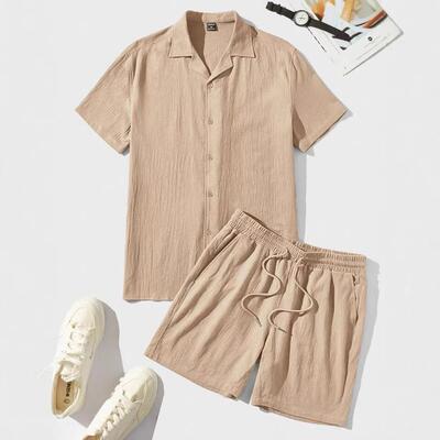 Solid Short Sleeve Pajama Two-piece Set Regular Fit Casual