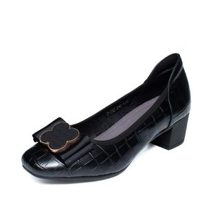 女真鞋 春款 软皮浅口中跟包鞋 妈妈鞋 正品 软适底舒上班皮鞋 5202新款