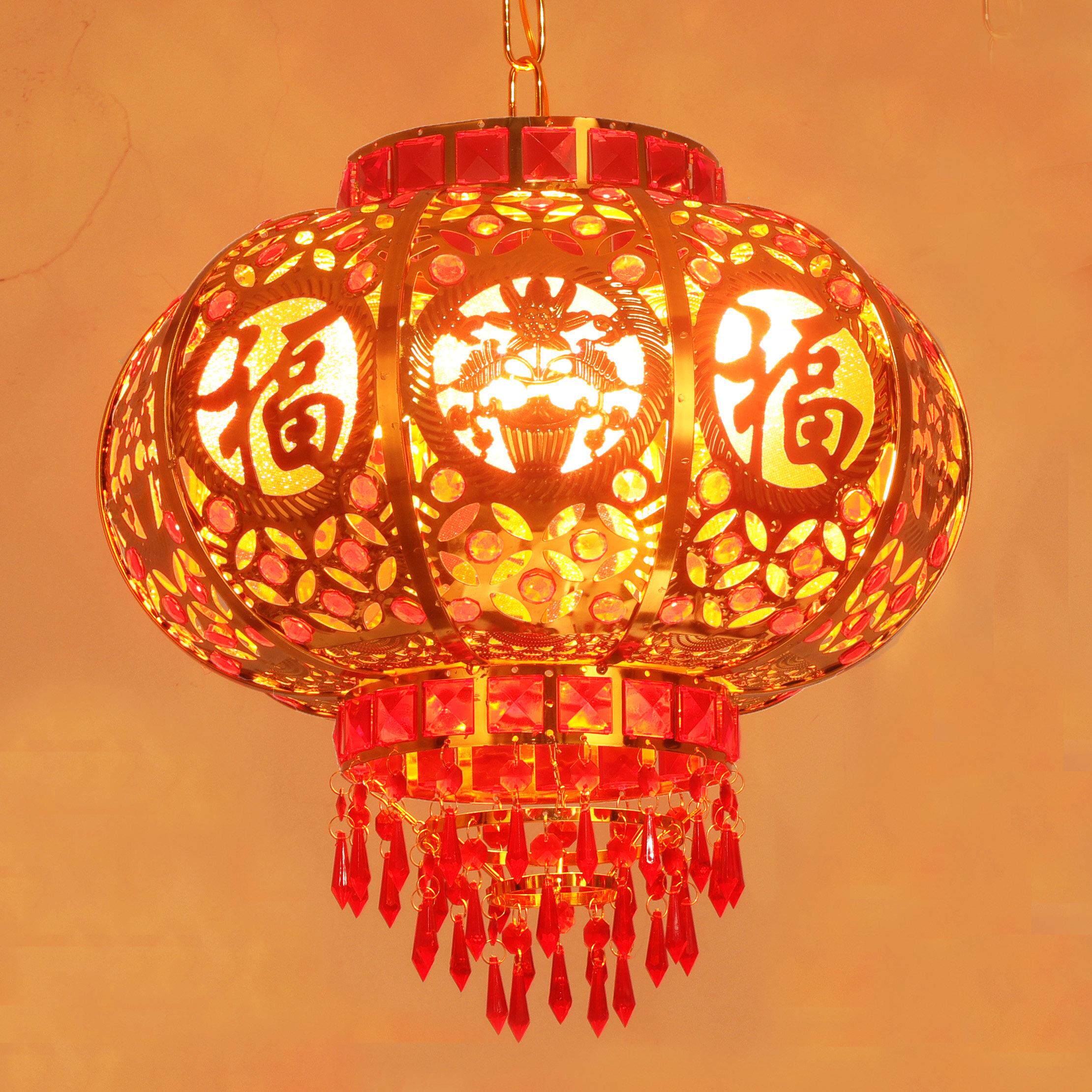 喜庆新款中式乔迁阳台LED旋转灯笼新居大门铁艺发光入宅走马吊灯
