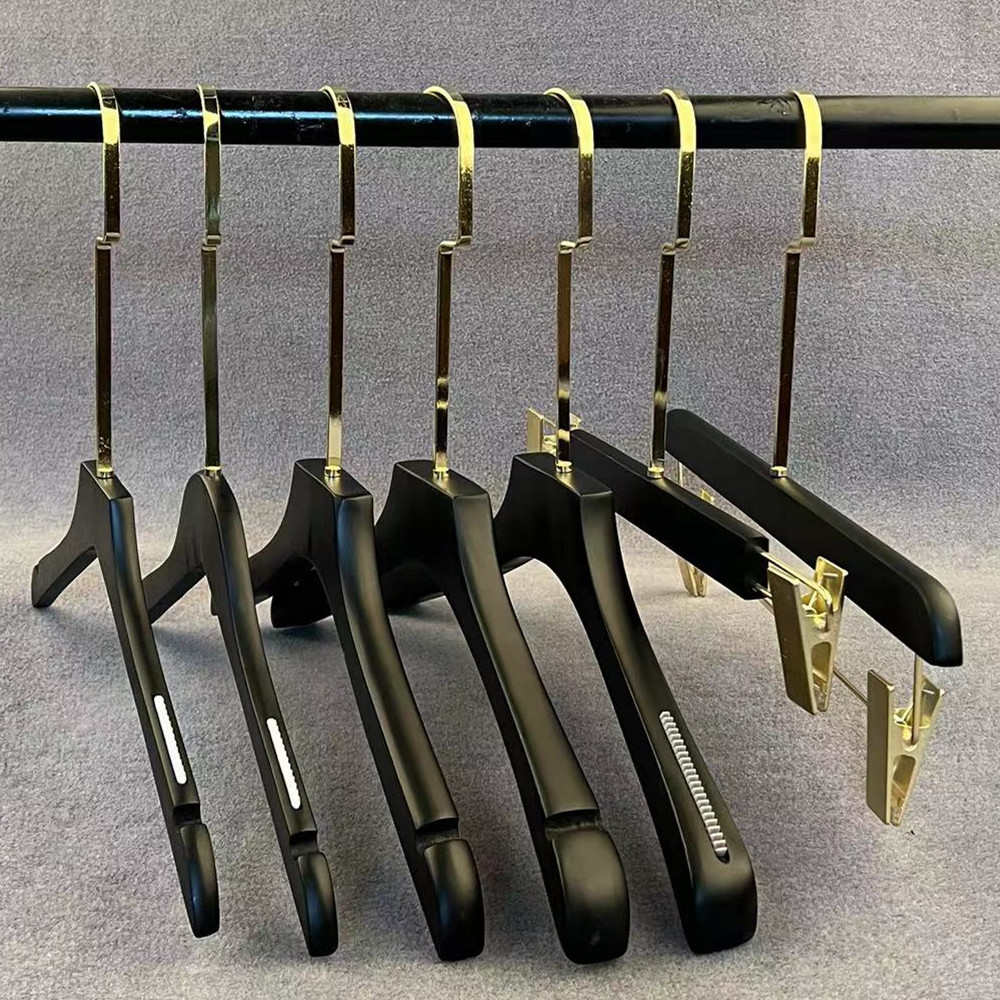 黑色大衣防滑服装店木头女装儿童木质衣服肩宽裤架实木衣架批发