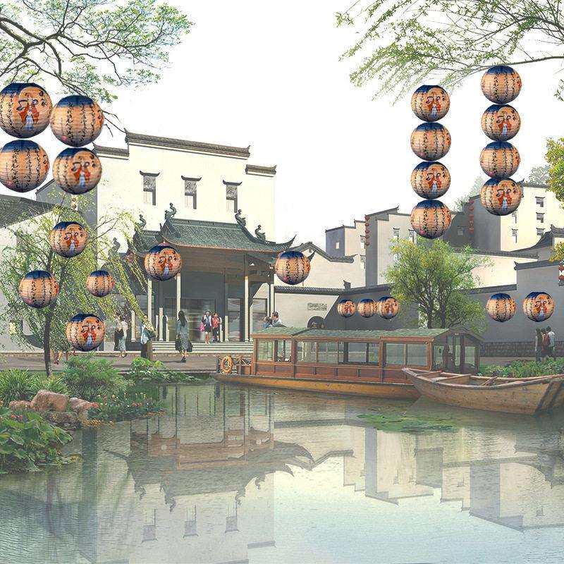 中秋灯节灯笼装饰品国风店铺中景布置活动氛围挂件圆QXY形纸场挂
