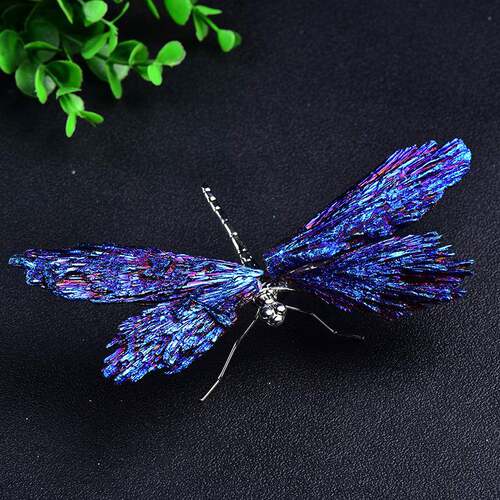 外贸新品天然黑碧玺电镀水晶蝴蝶彩色蜻蜓工艺品摆件饰品
