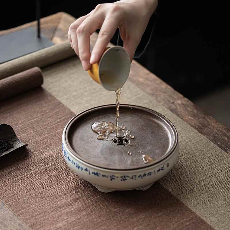 古仿青古壶承古手写mjtc青花釉下拟陶干瓷泡盘古铜做旧小茶盘