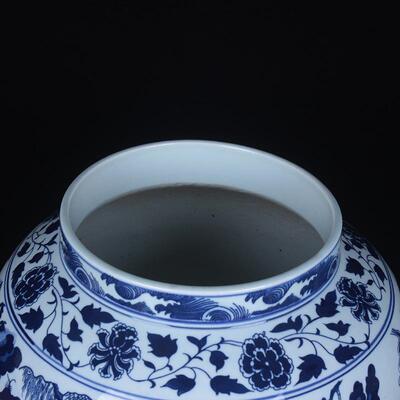 仿古家元青花鬼谷子下山MPL大中式工艺罐装居饰品花瓶摆件