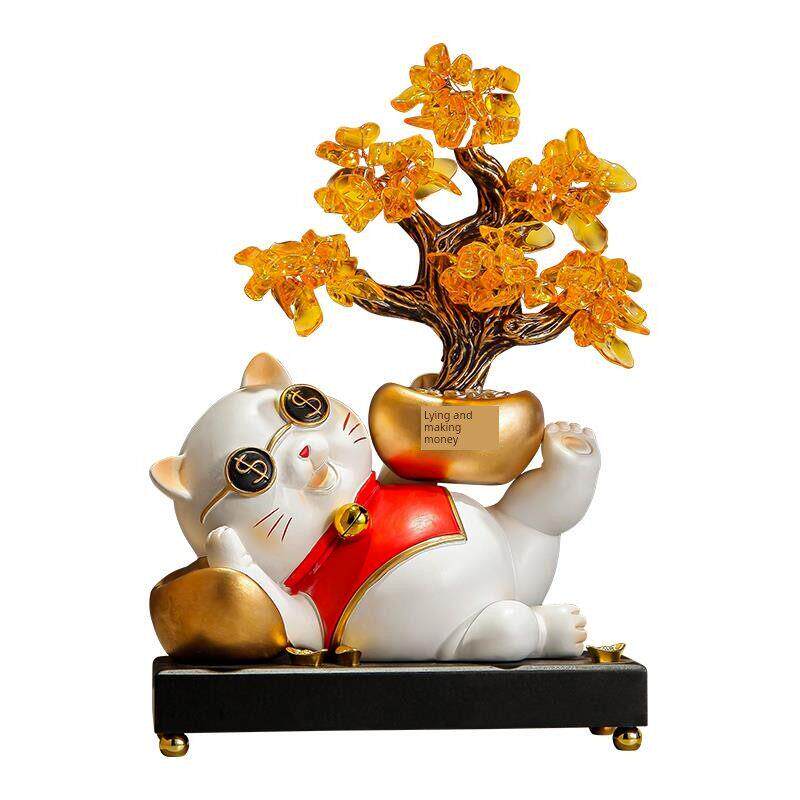 开业大吉招财猫摆件玄关客厅乔迁礼物办公室收银台发财树元宝装饰