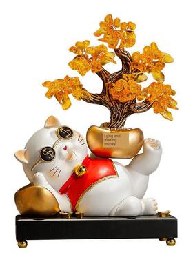 开业大吉招财猫摆件玄关客厅乔迁礼物办公室收银台发财树元宝装饰