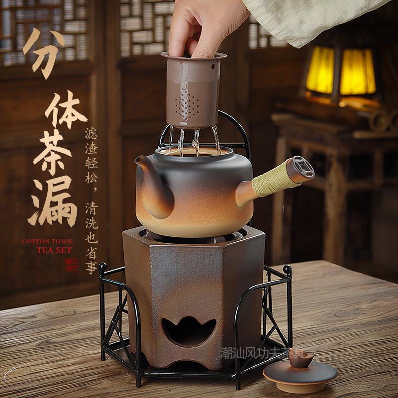 潮州陶壶炭炉老式煮茶器富强炉红泥仿柴烧潮汕炭火煮茶炉围炉套装图片