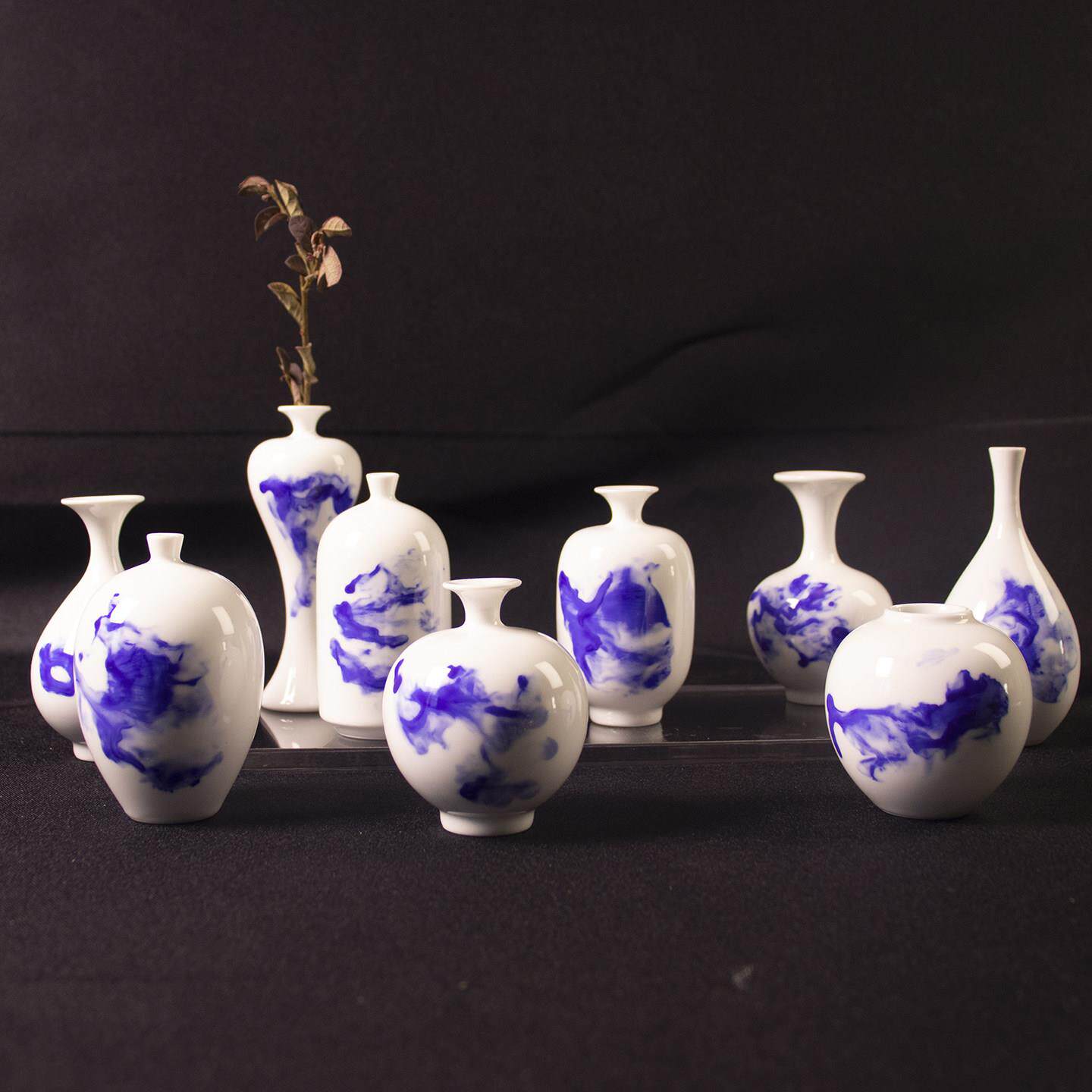 手绘桌面迷你小花瓶景德镇陶瓷花瓶摆件客厅插花轻奢高档青花瓷瓶