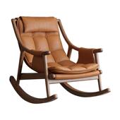 北欧实木摇椅休闲躺椅轻奢黑胡桃色午休阳台家用真皮摇椅单人摇椅