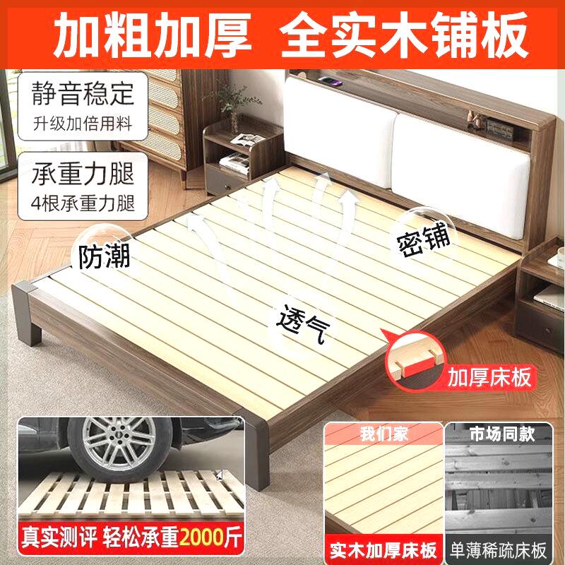 实木床1.5米现代简约双人床1.8x2米主卧家用出租房民宿1.2m单人床