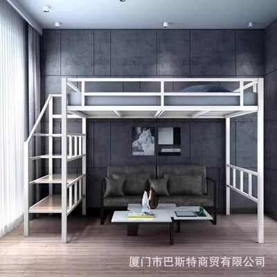 铁艺双人上层下空铁架小楼阁式架空室内高架双层上床下桌床北欧风