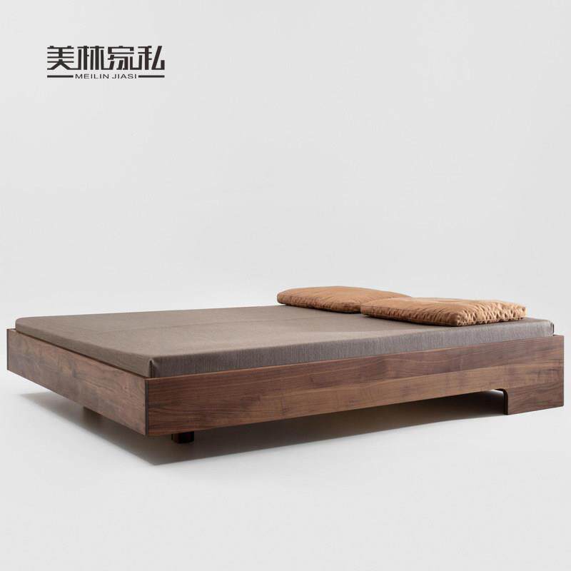 北欧黑胡桃木悬浮床简约现代无床头榻榻米实木床小户型卧室床民宿