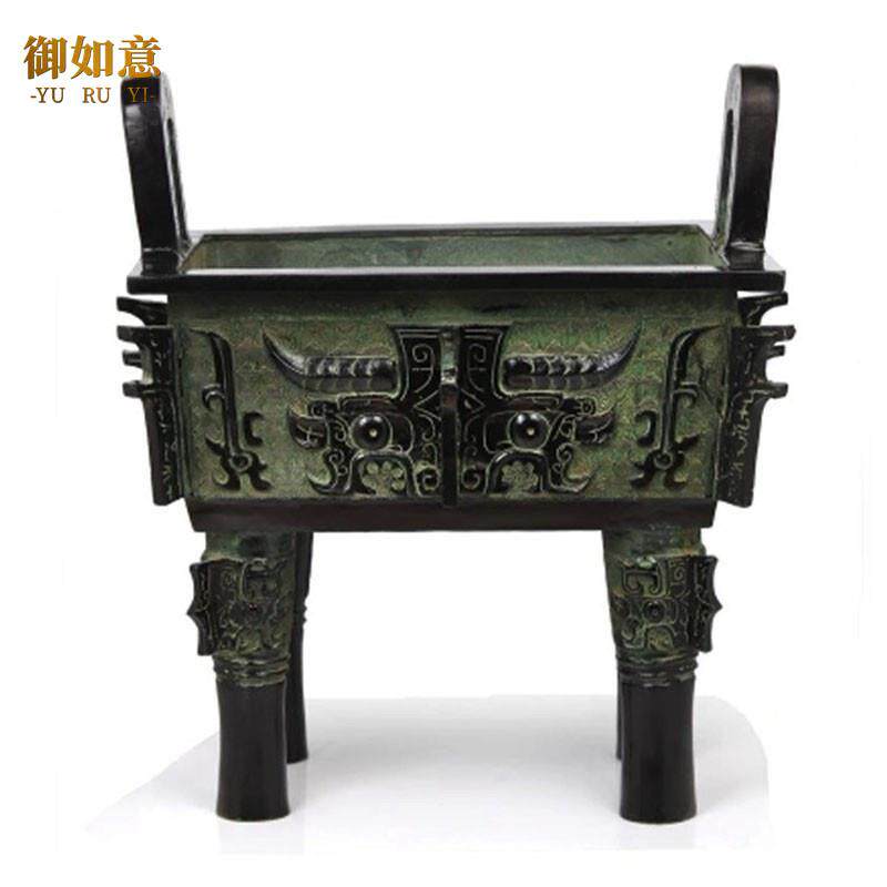 青铜鼎摆件彷古青铜器四方兽面鼎工艺礼品摆饰香炉公司开 业招财