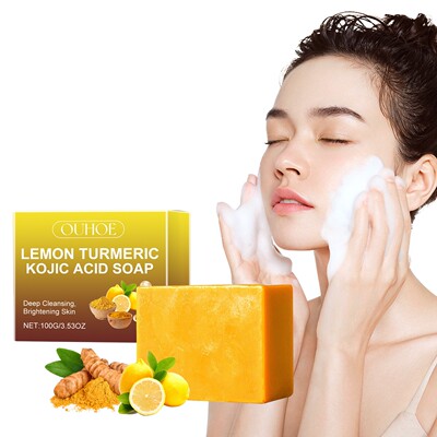 OUHOE Lemon Turmeric Kojic Acid Soap - Deep Cleansing, Brigh