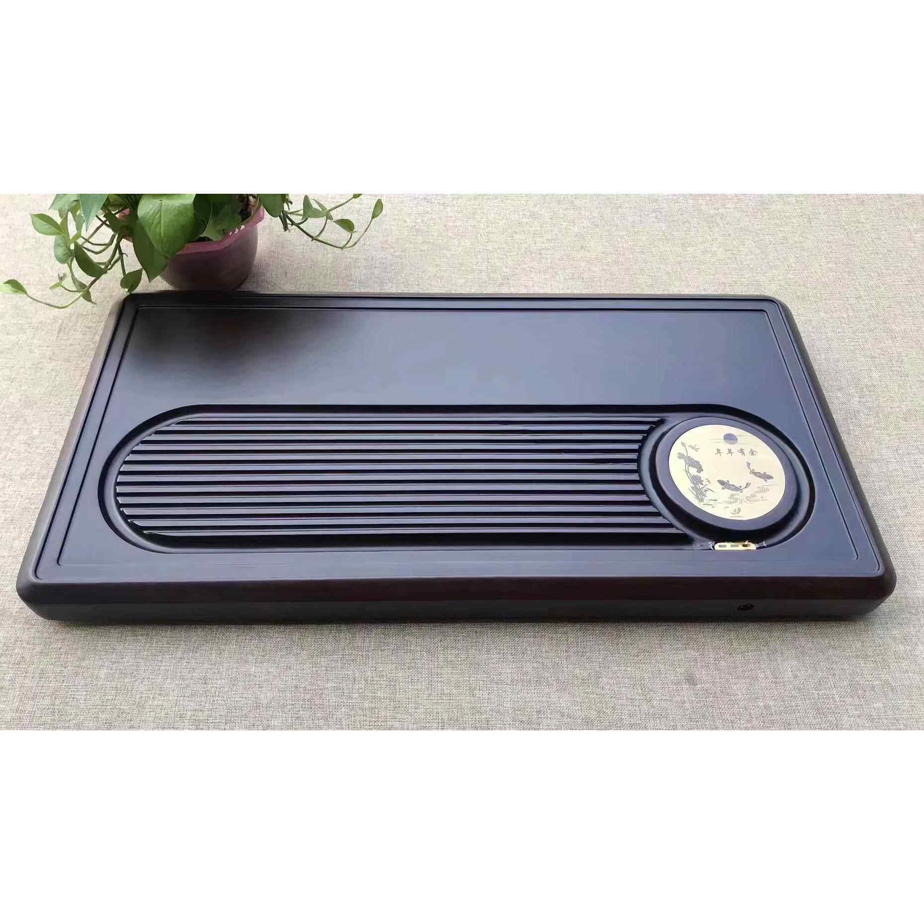 黑檀木茶盘实木整块家用茶托盘商用简约客厅电木款排水式茶具茶台