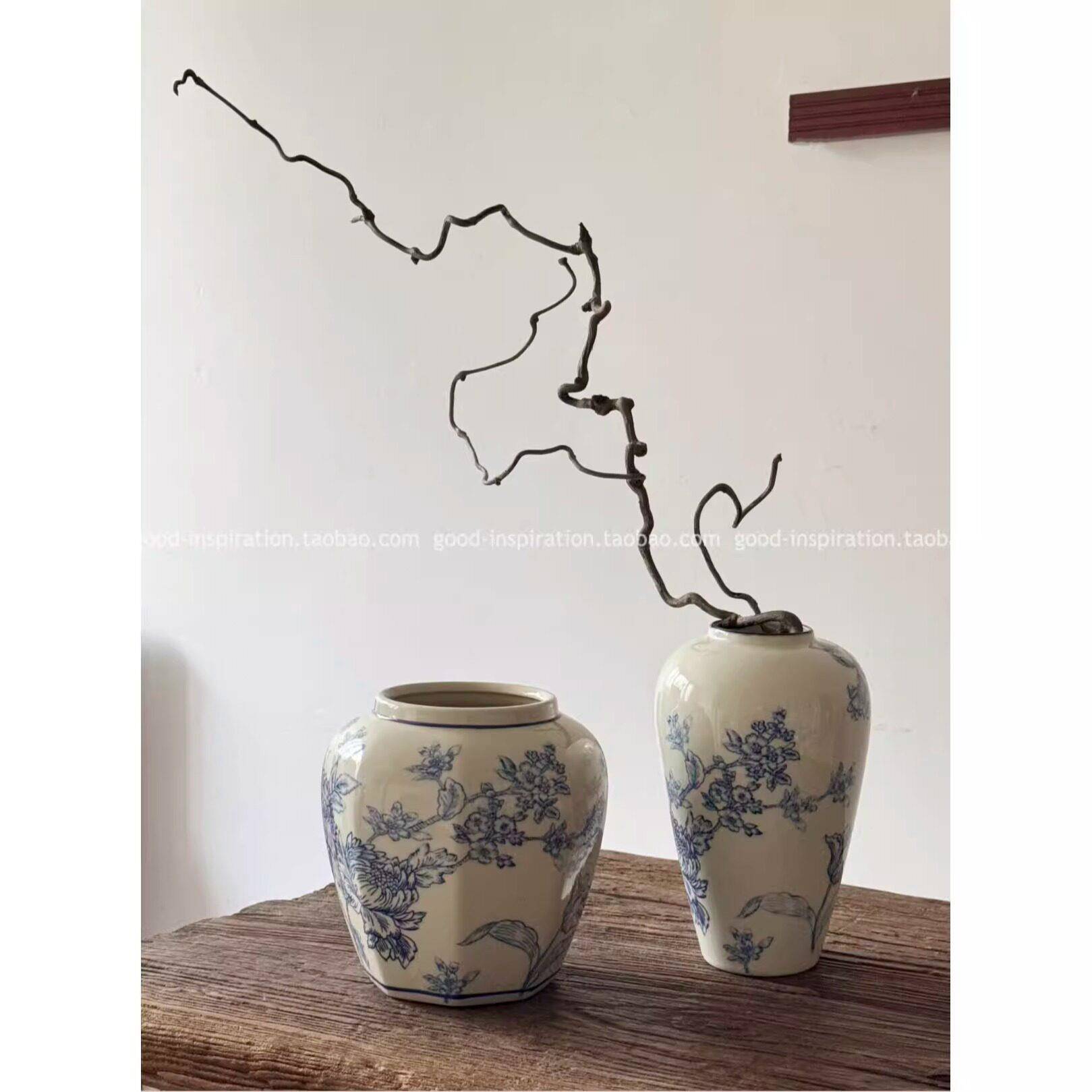 出口单 中式青花瓷插花瓶 花器摆件覆古典雅高级感外贸博古架摆饰