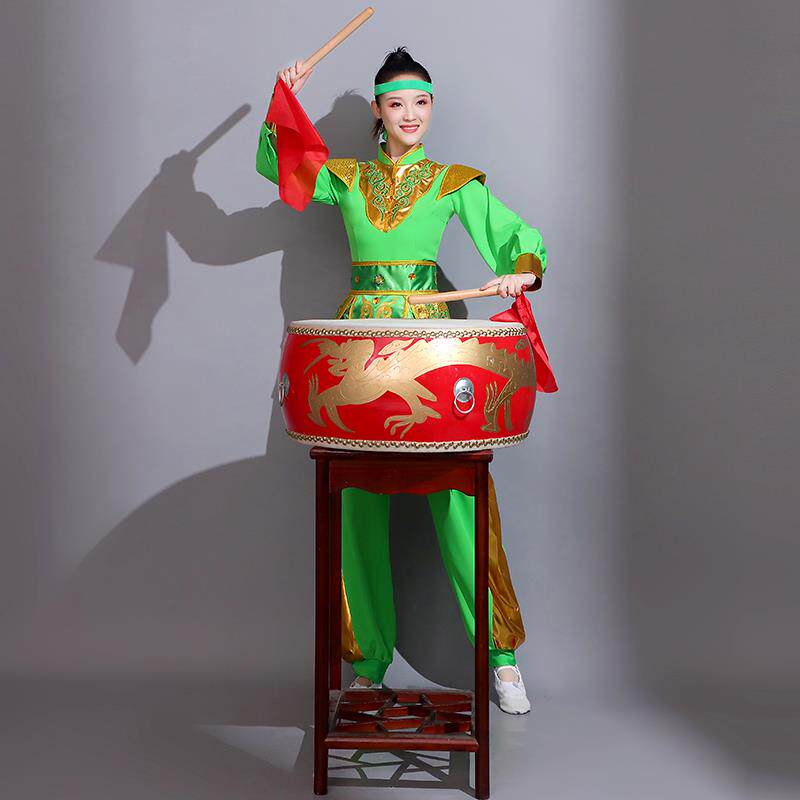 高档武风陟盘鼓队打红鼓服演出服威锣鼓舞台装女表演服套装装白喜