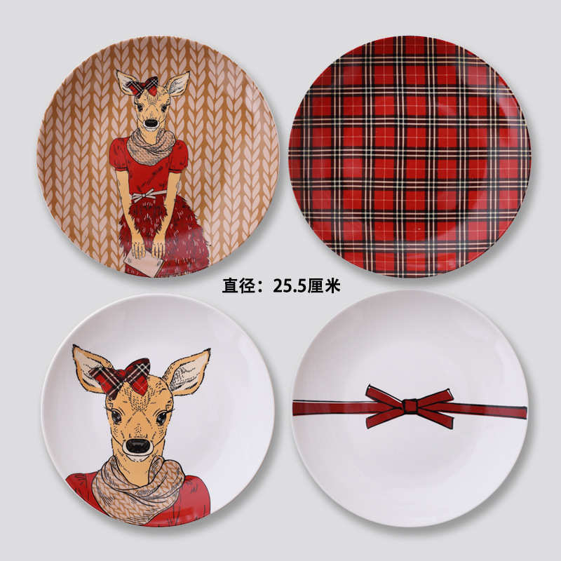 北欧卡通鹿简约墙上装饰品画陶瓷盘装饰挂盘墙壁挂盘子墙饰背景图片