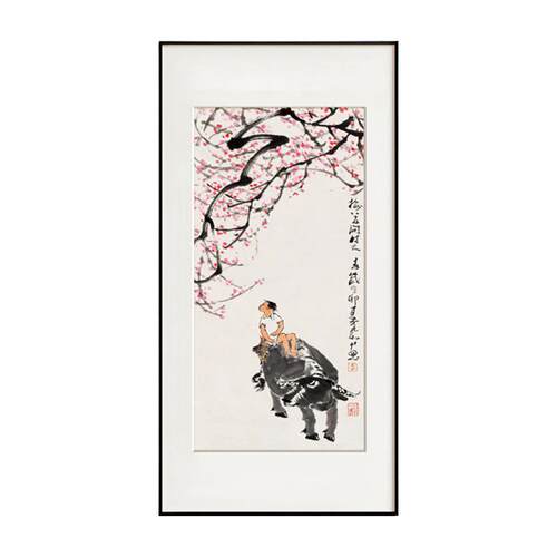 牧牛图新中式玄关装饰画水墨铝合金走廊过道挂画国风入户壁画大堂