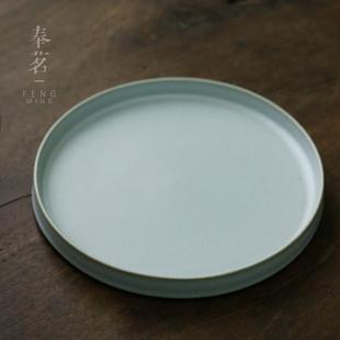 开片可养功夫茶具茶道零配件 月白汝窑圆形干泡盘家用壶承日式