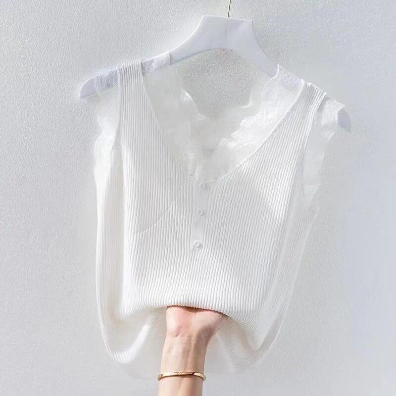 好货白色蕾丝吊带背心女春秋季新款欧货带胸垫美背内搭上衣外穿打