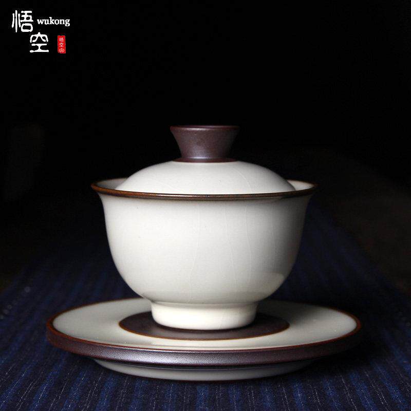 龙泉青瓷盖碗手工哥窑泡茶杯 白色三才盖碗 150ml陶瓷高级茶具