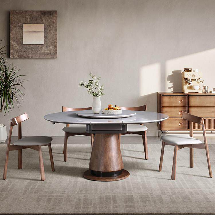 意式极简岩板实木餐桌椅现代高端家用圆形伸缩椭圆形饭桌2025新款