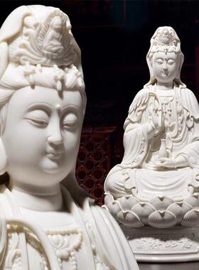 德化陶瓷彩绘立莲南海观音菩萨佛像摆件观世音菩萨站立像家用供奉