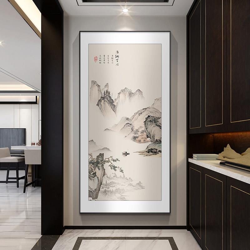 迎客松玄关装饰画 画新中式入户走廊过道挂画 画竖版茶室壁画 画